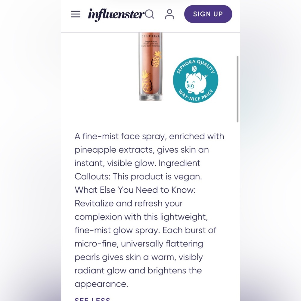 Sephora Bright Future Glow Mist - a vegan fine spray to glow up your look!  New